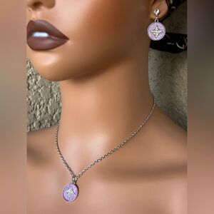 Delicate Silver & Lavender Star Pendant Necklace and Earring Set